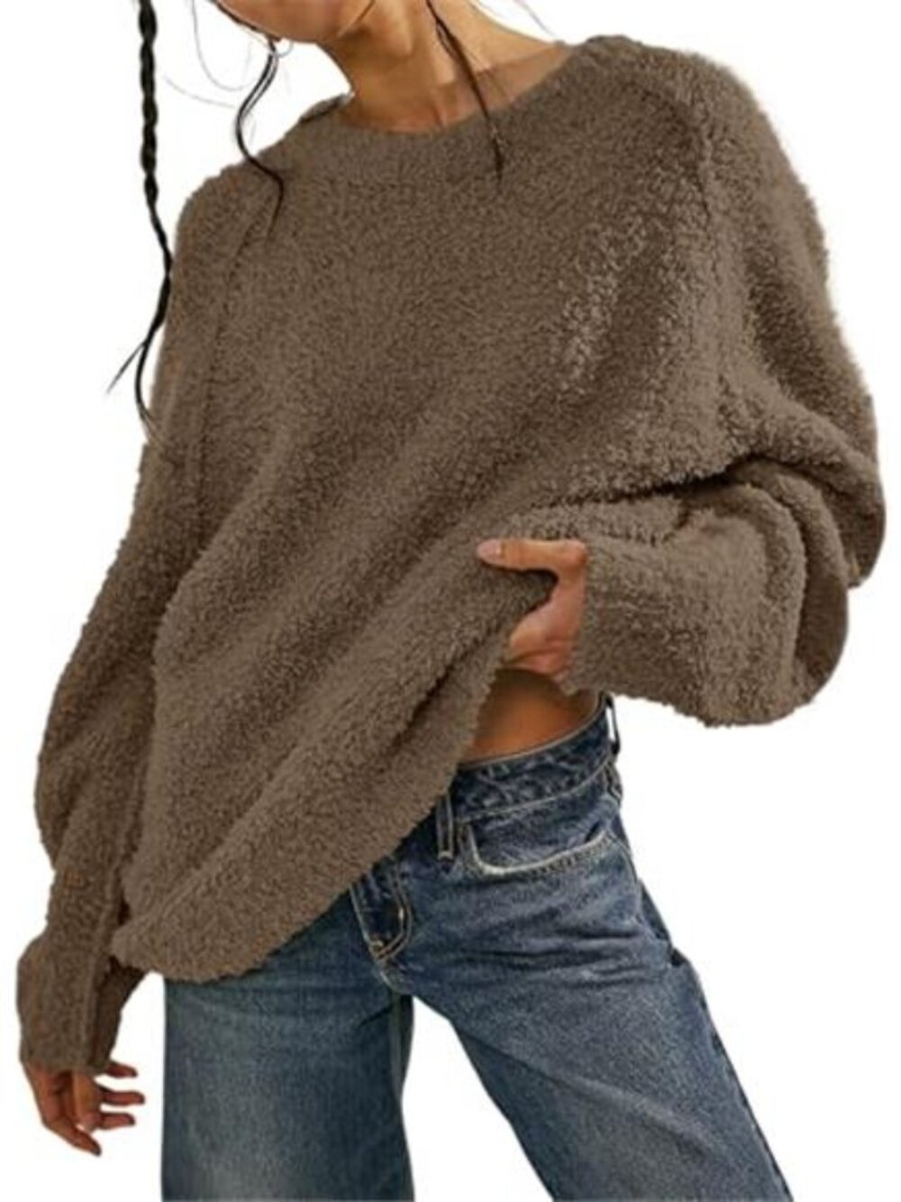 Womens Oversized Fuzzy Sweater Crewneck Knit Pullover Warm Fall Winter Sweater